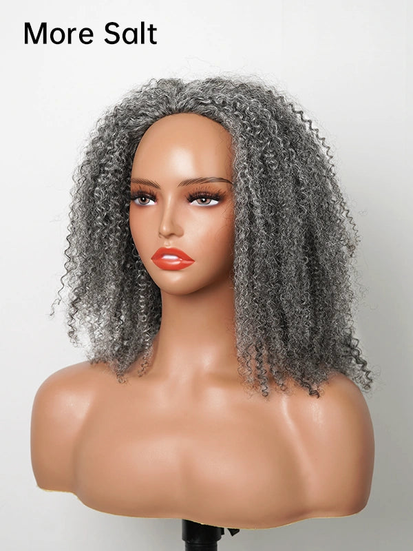 Luvwin Salt & Pepper Kinky Curly 3 In 1 Half Wig Beginner Friendly Glueless 3/4 Wig 100% Human Hair