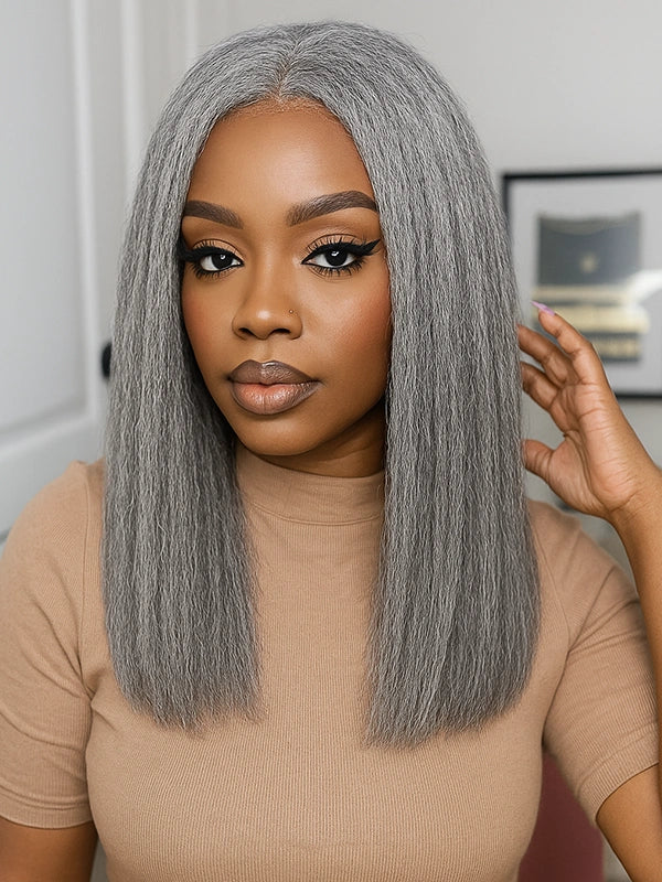 Luvwin Salt & Pepper Kinky Straight 3 In 1 Half Wig Beginner Friendly Glueless 3/4 Wig 100% Human Hair