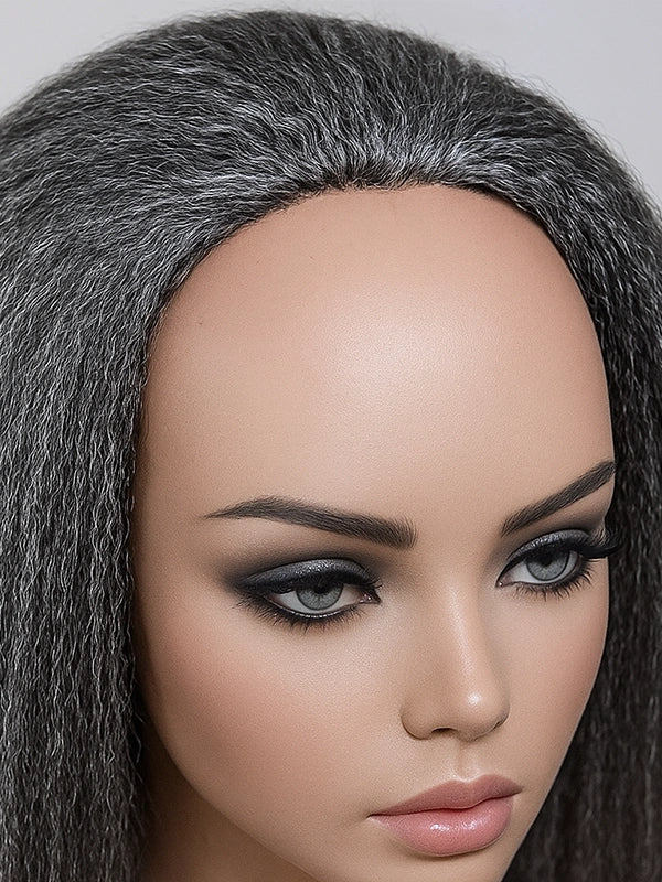Luvwin Salt & Pepper Kinky Straight 3 In 1 Half Wig Beginner Friendly Glueless 3/4 Wig 100% Human Hair