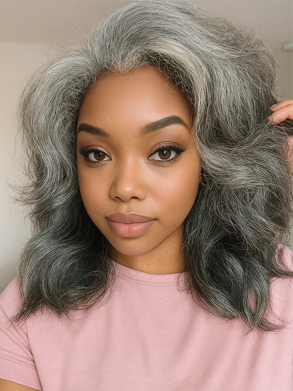 Luvwin Salt & Pepper Kinky Straight 3 In 1 Half Wig Beginner Friendly Glueless 3/4 Wig 100% Human Hair