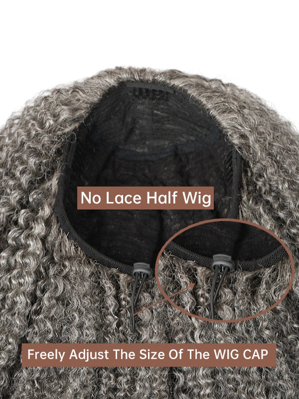 Luvwin Salt & Pepper Kinky Curly 3 In 1 Half Wig Beginner Friendly Glueless 3/4 Wig 100% Human Hair