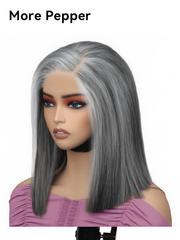 Luvwin 5x5 Closure Salt & Pepper More Salt Highlight Front Glueless Straight Wig
