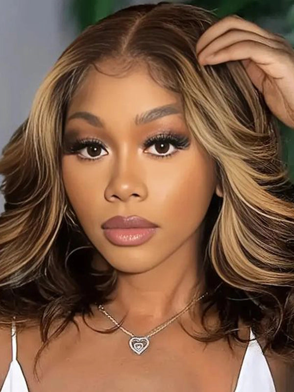 Luvwin 13x4 & 13x6 Honey Blonde Highlight Ondulés Cheveux Humains Bob Perruque Pré-Cut Hd Lace