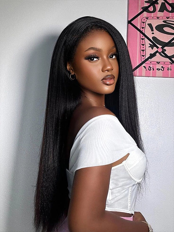 Luvwin Kinky Straight 5x5 Pre-cut Lace Closure Wig Human Hair Wig Beginner Friendly