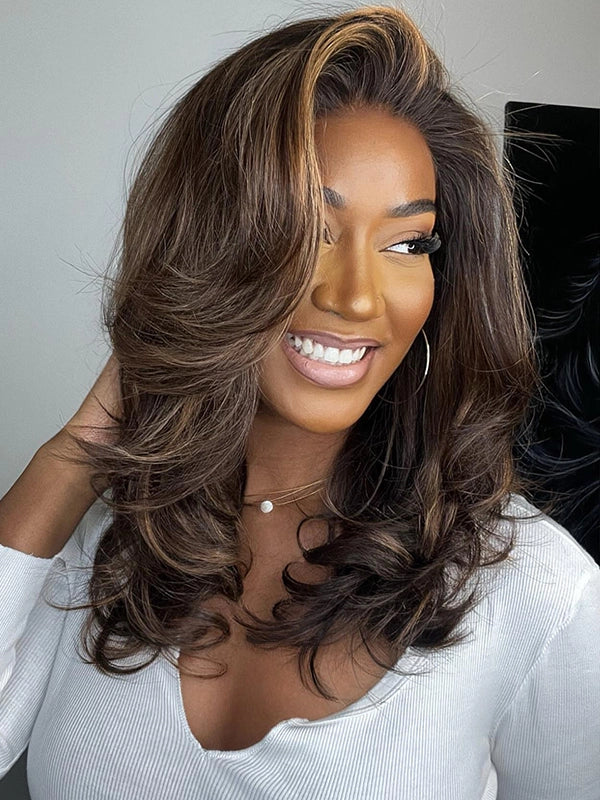 Luvwin Dark Brown With Blonde Highlights 13x4 Lace Frontal Wig For Black Women