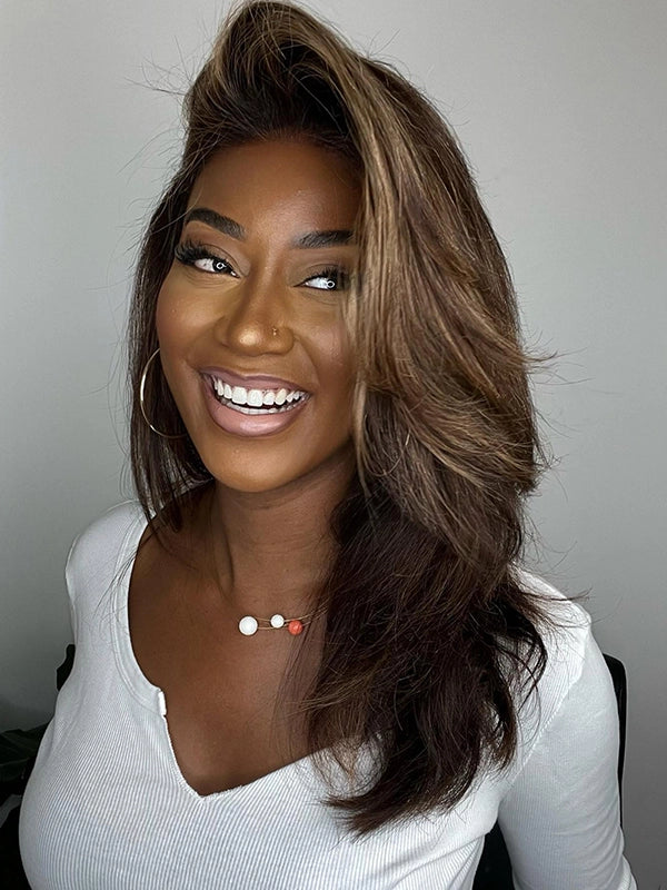 Luvwin Dark Brown With Blonde Highlights 13x4 Lace Frontal Wig For Black Women