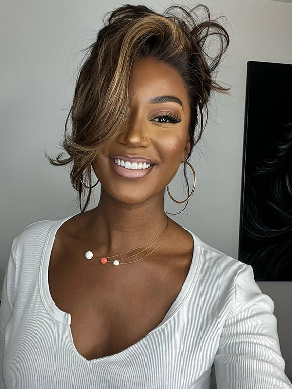 Luvwin Dark Brown With Blonde Highlights 13x4 Lace Frontal Wig For Black Women