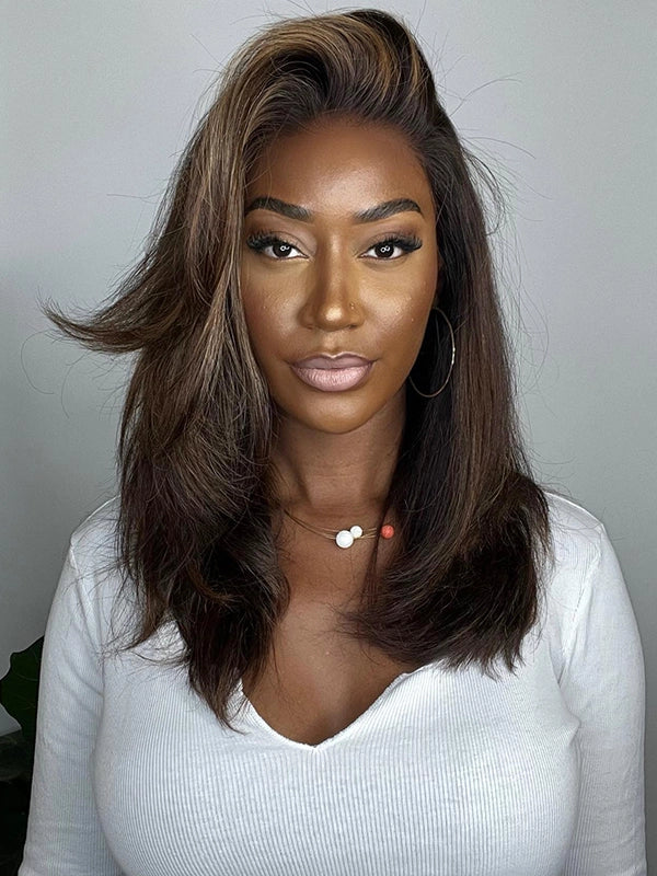 Luvwin Dark Brown With Blonde Highlights 13x4 Lace Frontal Wig For Black Women