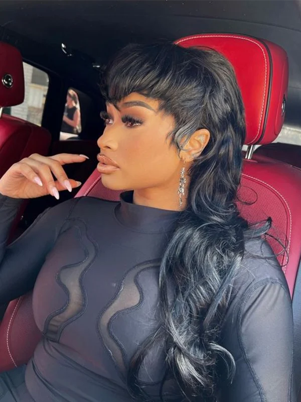 Luvwin Pixie Cut Wigs Glueless Mullet Wigs With Bangs For Black Women