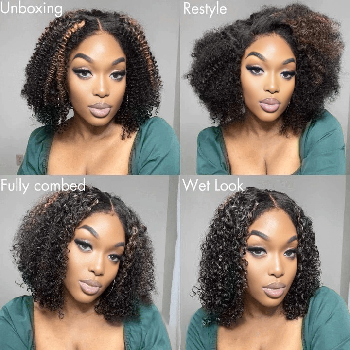 4C Edges | Luvwin 180%density Highlight Afro Curly 5x5 HD Glueless Undetectable Frontal Lace Wig