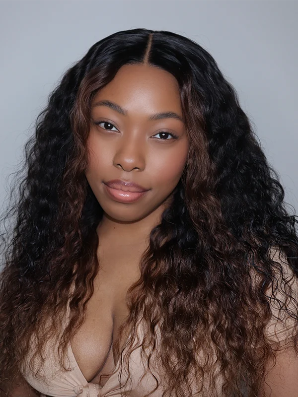 Luvwin Brown Ombre Water Wave13x4 Glueless Pre-Cut HD Lace Frontal Wig For Black Women