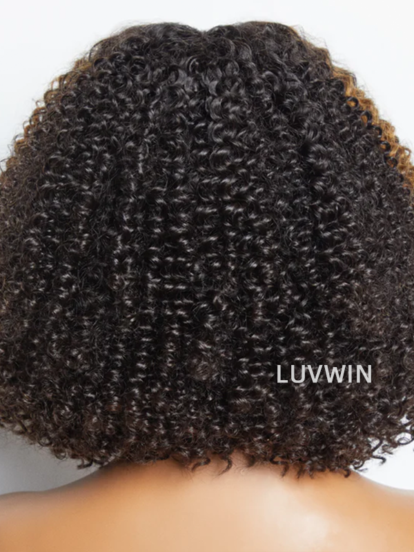 4C Edges | Luvwin 180%density Highlight Afro Curly 5x5 HD Glueless Undetectable Frontal Lace Wig