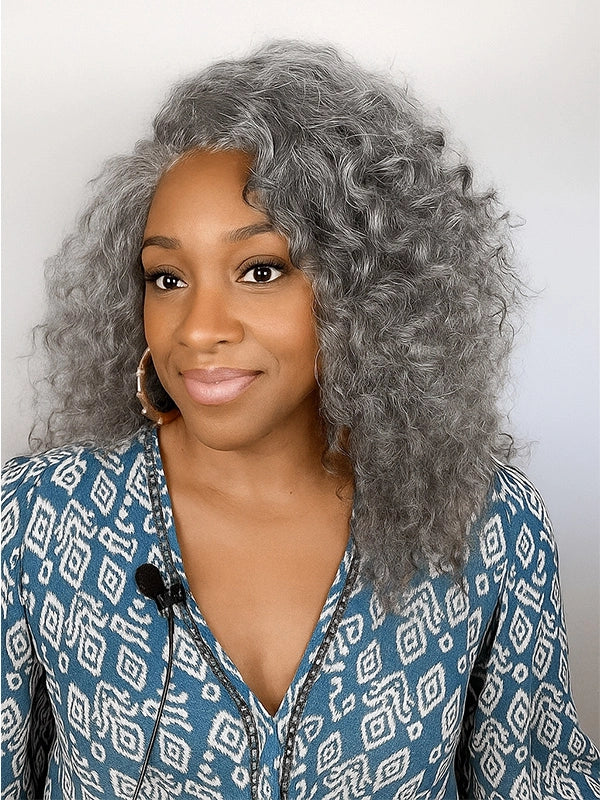 Luvwin 13x4 Salt And Pepper Wand Curly Glueless Gray Color Pre-Cut Lac