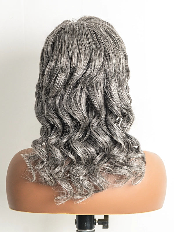 Luvwin Salt & Pepper Pixie Cut Glueless Mullet Wig with Bangs, soft natural texture, 100% human hair, beginner-friendly wig for women of all ages, suitable for family gatherings, weekend outings, casual or professional events