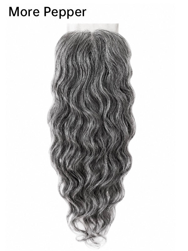 Luvwin 5X5 Lace Salt and Pepper Indian Wavy Natural Gray Human Hair Closure