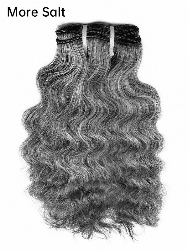 Luvwin Salt and Pepper Indian Wavy Natural Gray Human Hair Bundle Hair Extensions
