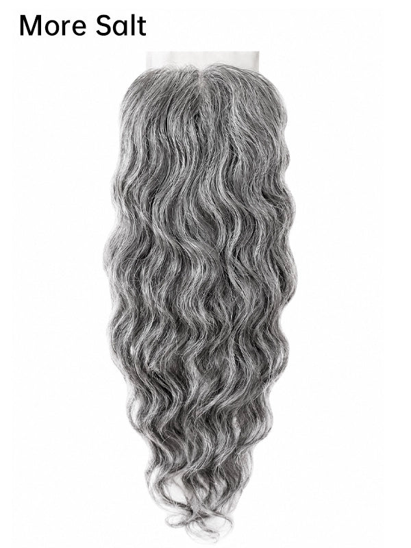 Luvwin 5X5 Lace Salt and Pepper Indian Wavy Natural Gray Human Hair Closure