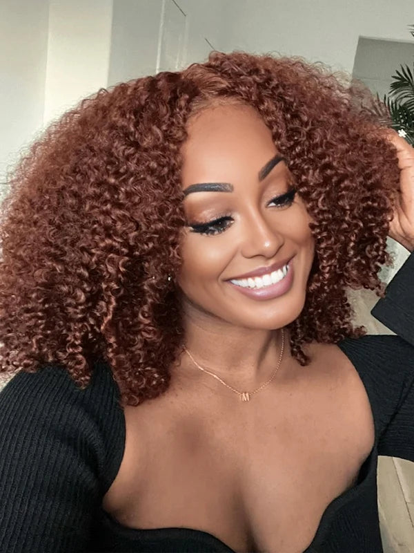 Luvwin BIG DEAL Glueless Put on and Go 13x4 Pre Cut Lace Wig Reddish Brown Jerry Curly Wigs
