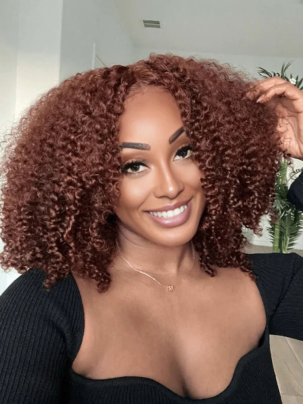 Luvwin BIG DEAL Glueless Put on and Go 13x4 Pre Cut Lace Wig Reddish Brown Jerry Curly Wigs