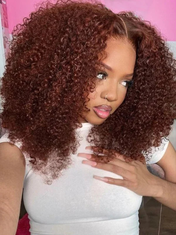 Luvwin BIG DEAL Glueless Put on and Go 13x4 Pre Cut Lace Wig Reddish Brown Jerry Curly Wigs