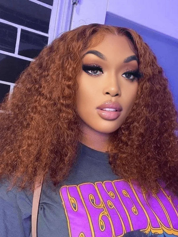 Luvwin BIG DEAL Glueless Put on and Go 13x4 Pre Cut Lace Wig Reddish Brown Jerry Curly Wigs