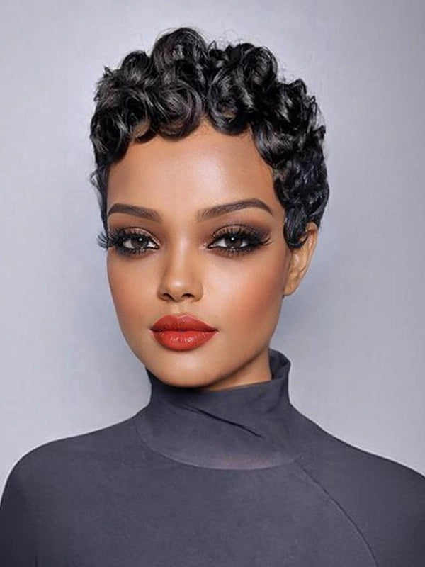 Luvwin Full Lace Finger Wave Short Pixie Cut Wig 100% Human Hair