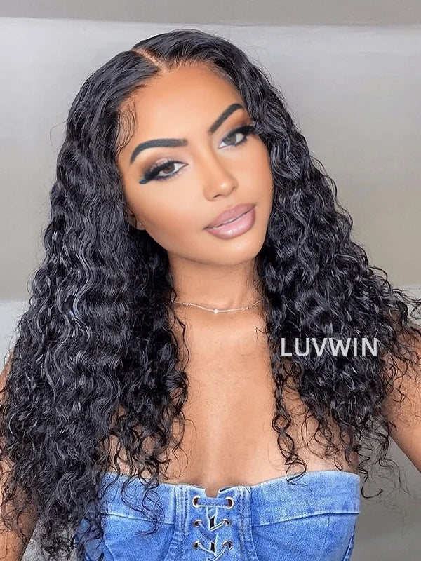 Luvwin 13x4&13x6 Pre-Plucked Curly Hair Wig Water Wave HD Pre-Cut Lace Bleached-Knots