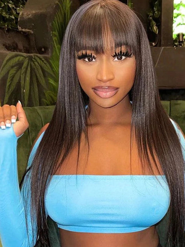 Luvwin Straight Short Bang Wig No Lace Débutant 100% cheveux humains