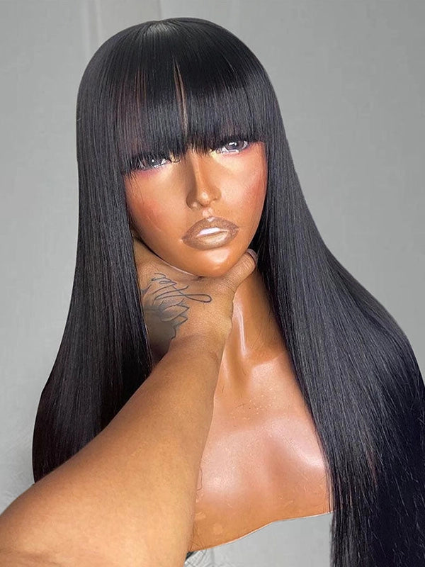 Luvwin Straight Short Bang Wig No Lace Débutant 100% cheveux humains