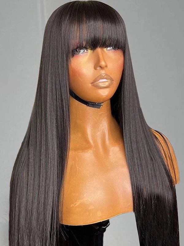 Luvwin Straight Short Bang Wig No Lace Débutant 100% cheveux humains