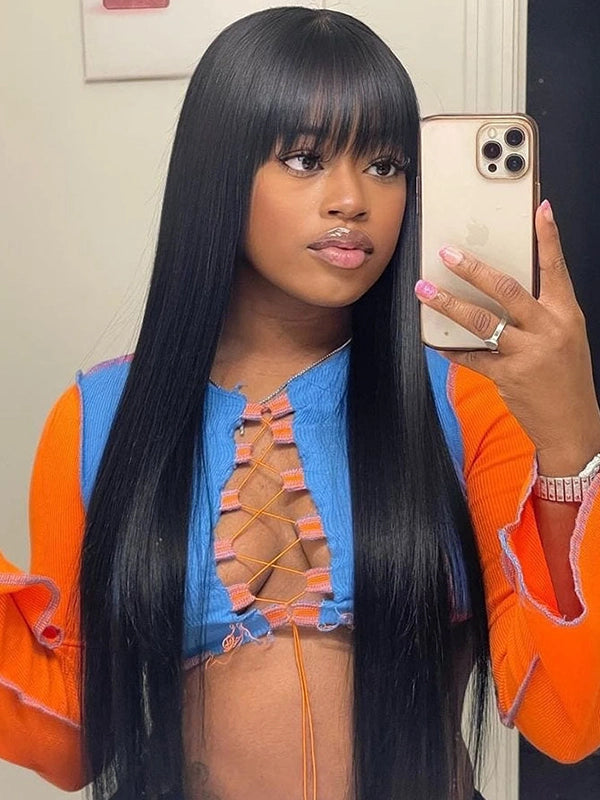 Luvwin Straight Short Bang Wig No Lace Débutant 100% cheveux humains