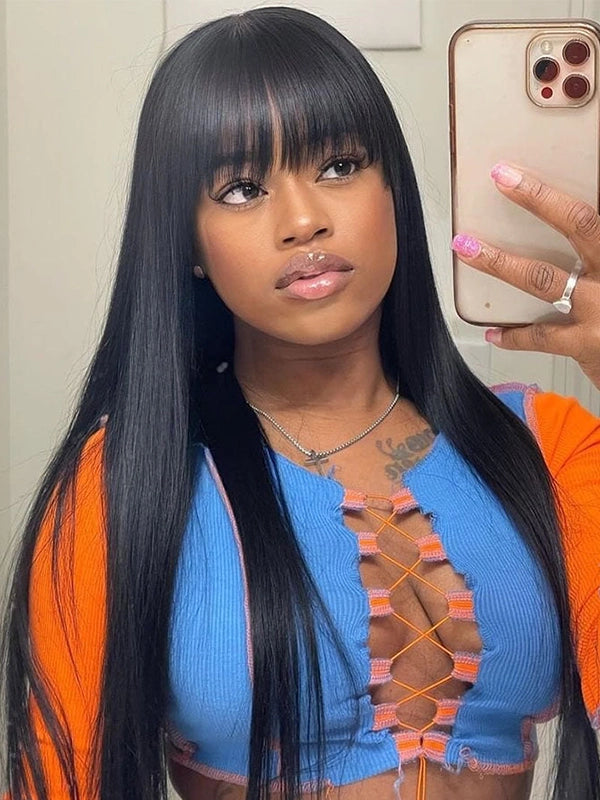 Luvwin Straight Short Bang Wig No Lace Débutant 100% cheveux humains
