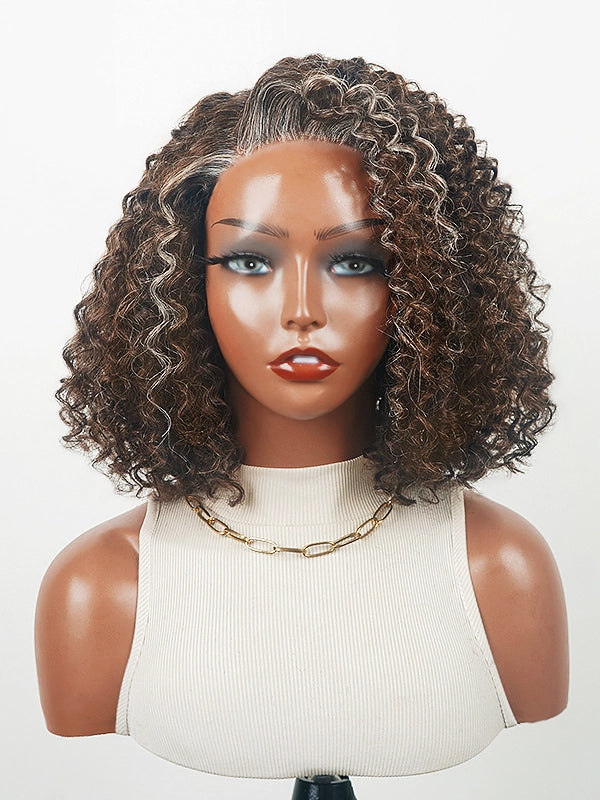 Luvwin Luvwin 5x5 Lace Dark Brown With Gray Water Wave Bob Human Hair Wig