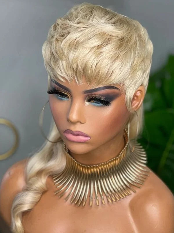 Luvwin Pixie Cut Wigs Glueless Mullet Wigs With Bangs For Black Women