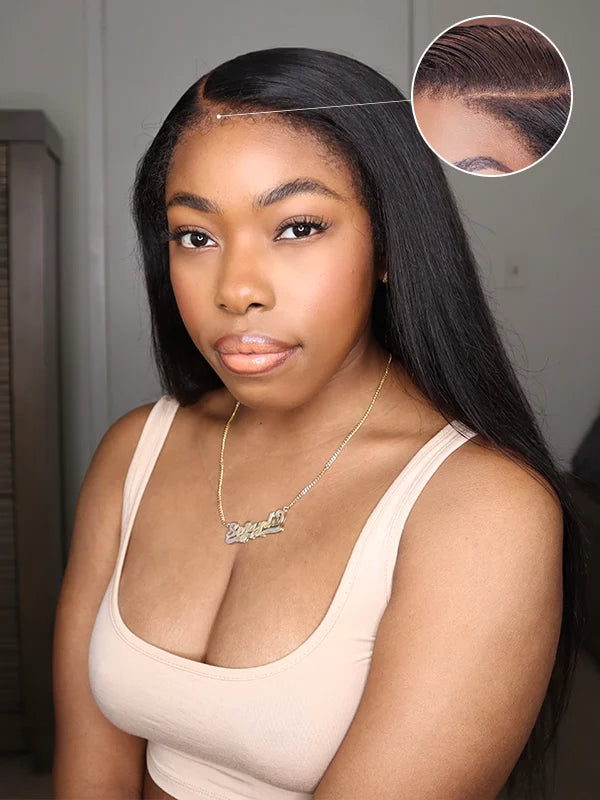 Bords 4C | Luvwin 180% Densité Droite avec Yaki Edges Free Parting Perruque Lace Front Indétectable | Inspiré d'Afro