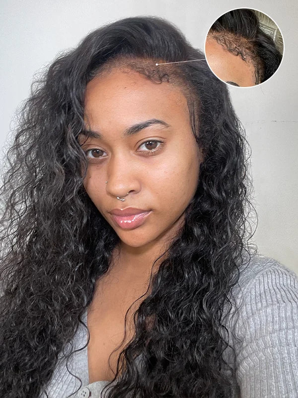 Bords 4C | Luvwin 180% Densité Water Wave Kinky Edges Free Parting Indétectable Lace Front Wig | Inspiré d'Afro