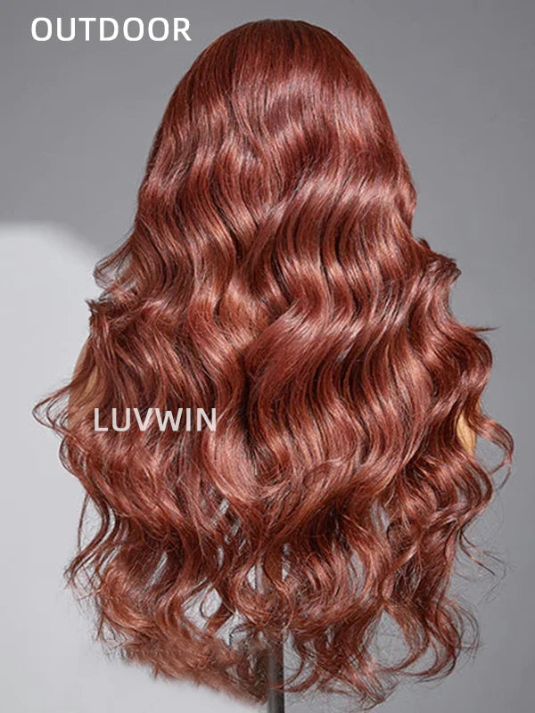 Luvwin Limited Design | Reddish Brown Body Wave Pre Cut HD Lace Free Part Long Wig Ready To Go