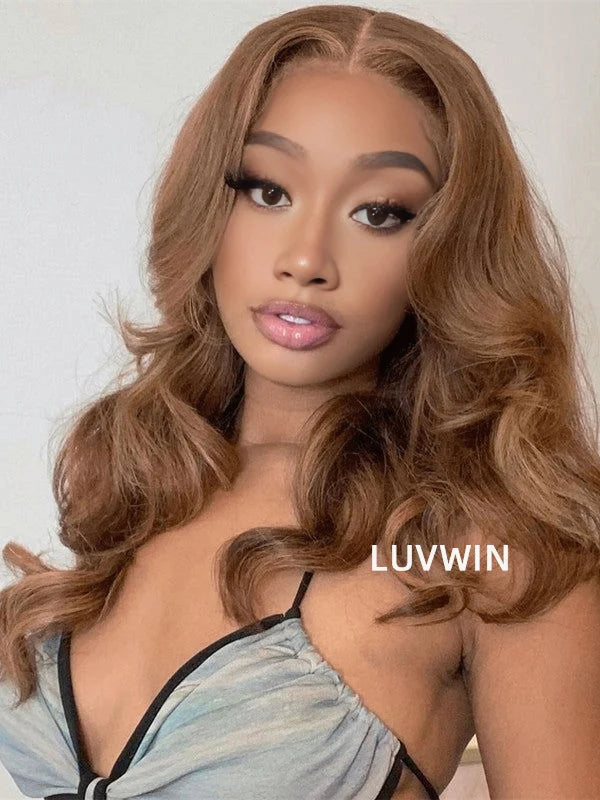 Luvwin 13 x 4 et 13 x 6 brun clair vague de corps pré-coupé Hd dentelle pré-plumée délié Bob perruque