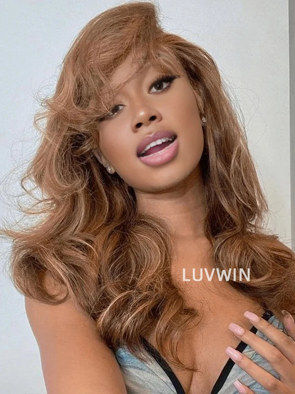 Luvwin 13 x 4 et 13 x 6 brun clair vague de corps pré-coupé Hd dentelle pré-plumée délié Bob perruque