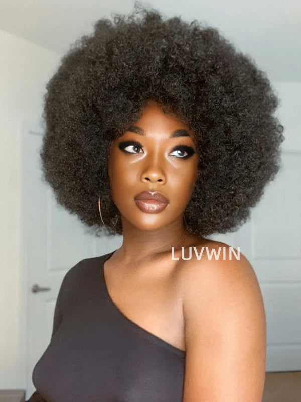 Luvwin Fluffy Afro Kinky Curly Human Hair No Lace For Black Women