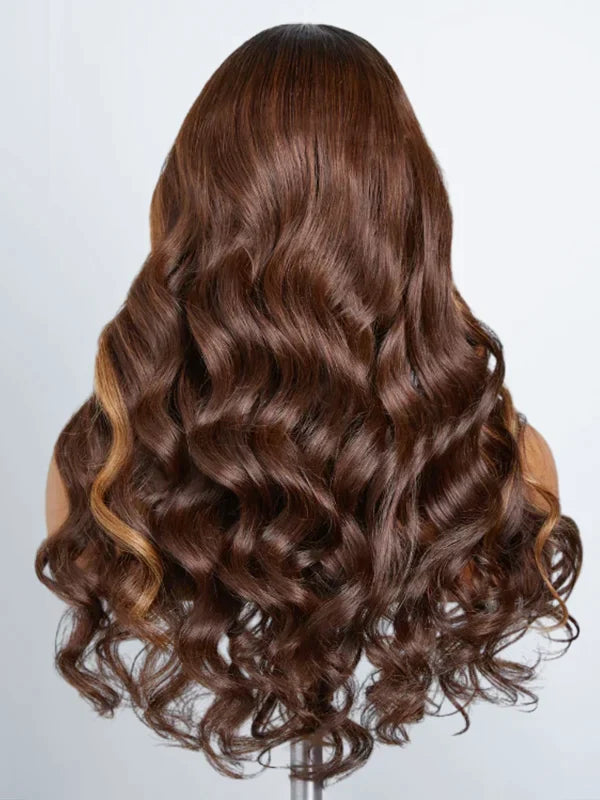 Luvwin 13x4&13x6 Money Piece Loose Wave Brown Color Pre-Cut Lace HD Frontal Wig With Bangs