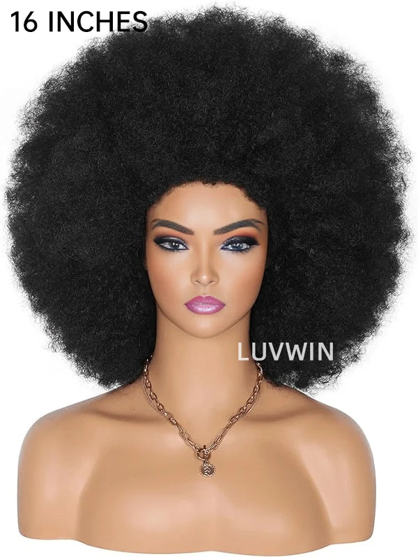 Luvwin Fluffy Afro Kinky Curly Human Hair No Lace For Black Women