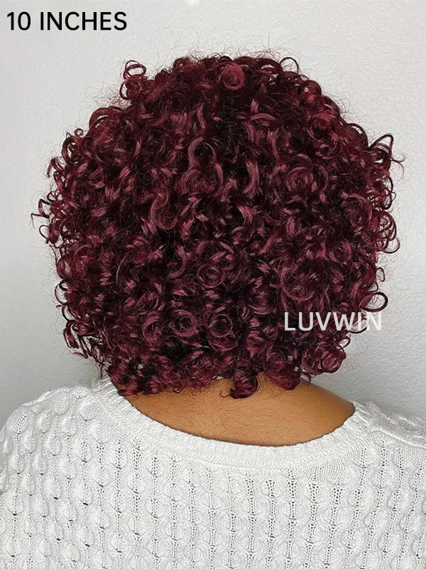 Luvwin Dark Red Water Wave Glueless Short Bang Lace Wig