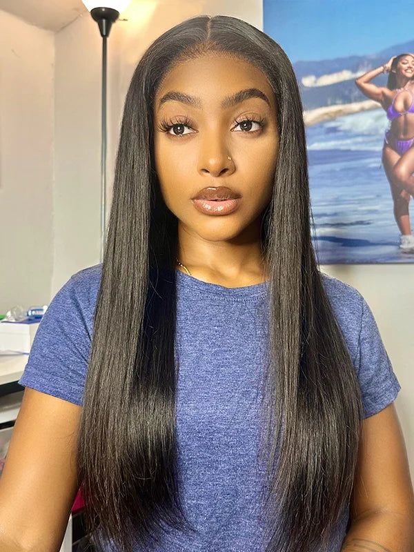 Bords 4C | Luvwin 180% Densité Droite avec Yaki Edges Free Parting Perruque Lace Front Indétectable | Inspiré d'Afro