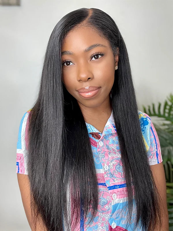 Bords 4C | Luvwin 180% Densité Droite avec Yaki Edges Free Parting Perruque Lace Front Indétectable | Inspiré d'Afro