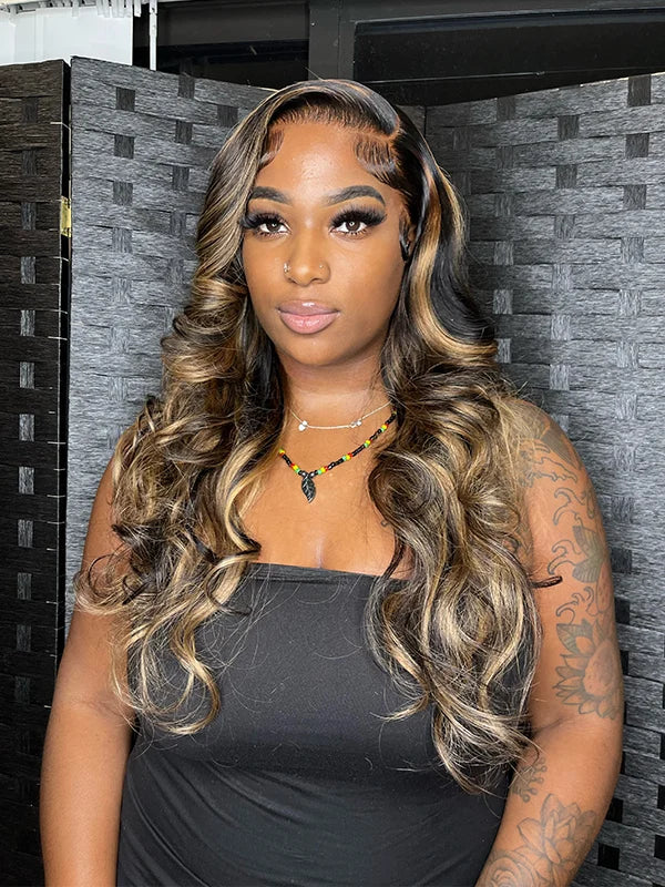Luvwin 180% Densité Populaire Pré-Cut Highlight HD Lace Frontal Body Wave Perruque
