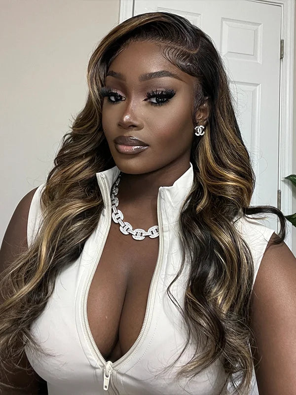 Luvwin 180% Densité Populaire Pré-Cut Highlight HD Lace Frontal Body Wave Perruque