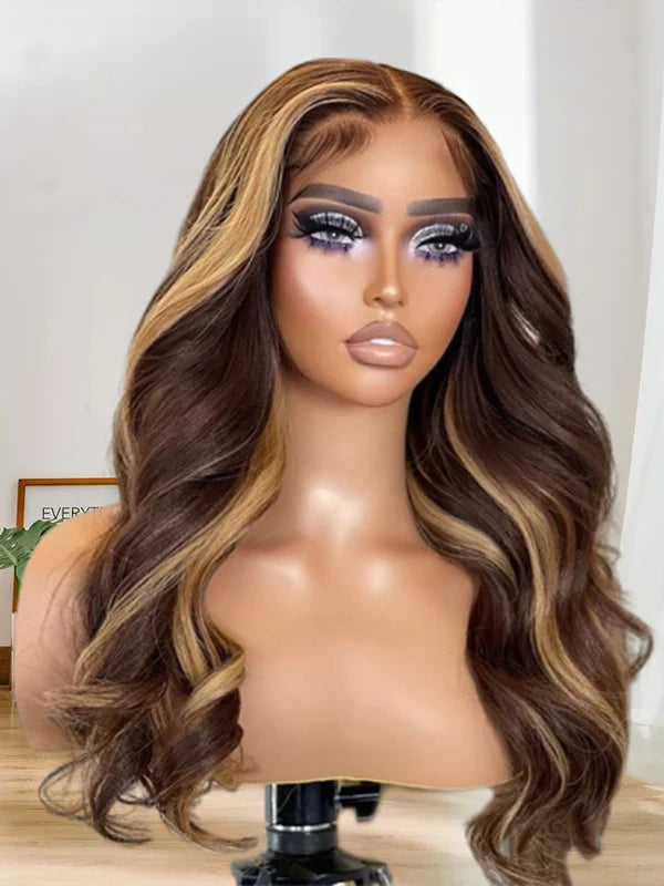 Luvwin Flawless Honey Blonde Highlight Color 13x4 Body Wave Lace Front Wigs Pre-Plucked
