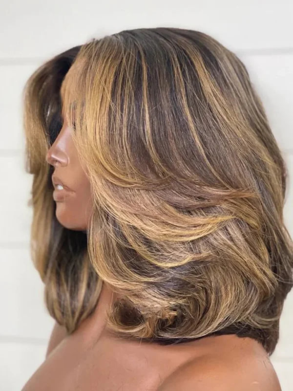 Luvwin 13x4 Highlight Bob Wig Human Hair Pre-Cut Lace Frontal Wig Natural Looking