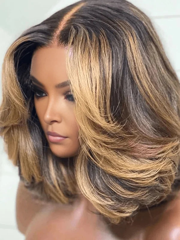 Luvwin 13x4 Highlight Bob Wig Human Hair Pre-Cut Lace Frontal Wig Natural Looking
